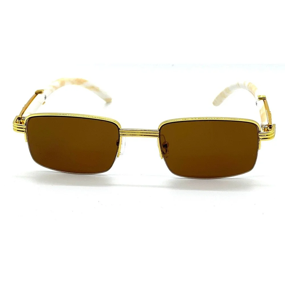 Gold Frame Sunglasses Brown Lens Rectangle Fashion Sun Glasses Men Hip Hop Gafas